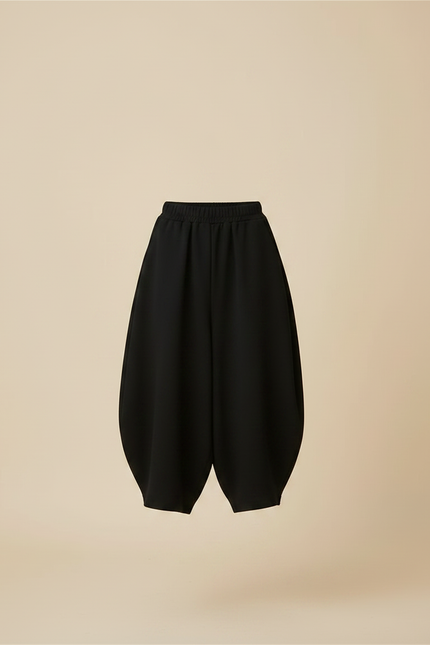 Pantalon Noir Ample Taille Haute Carotte Décontracté - Molleton - vue 3