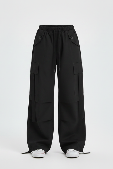 Pantalon Noir Cargo Ample Cordon Décontracté Fille - Polyester - vue 3
