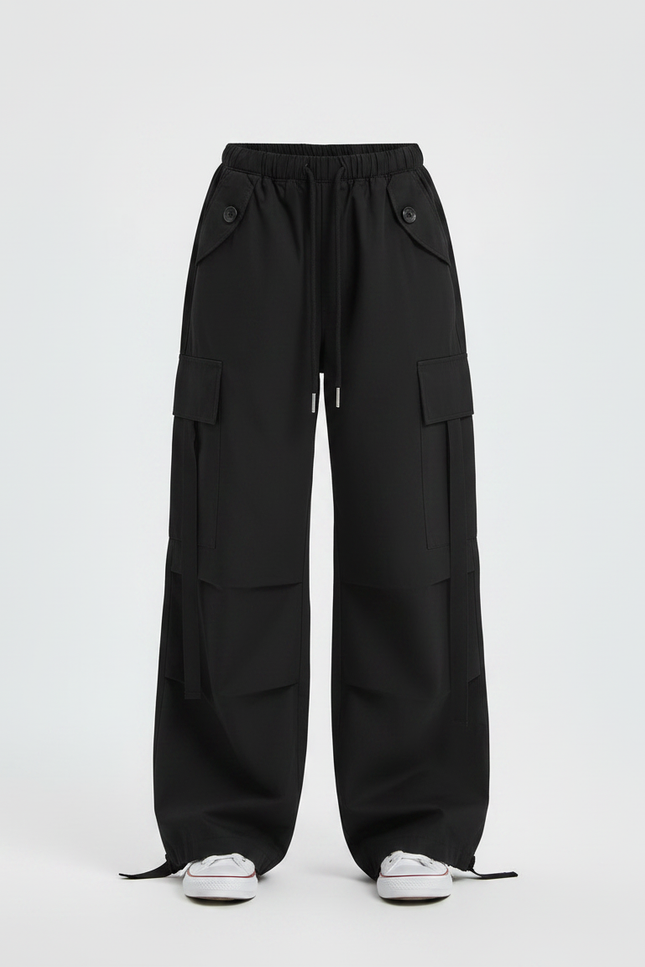 Pantalon Noir Cargo Ample Cordon Décontracté Fille - Polyester - vue 3