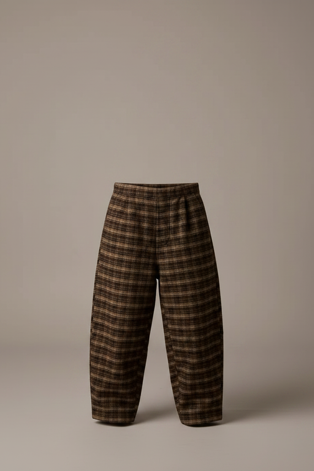 Pantalon Noir Plaid Ample Épais Chaud Enfant - Marron Tweed - vue 3