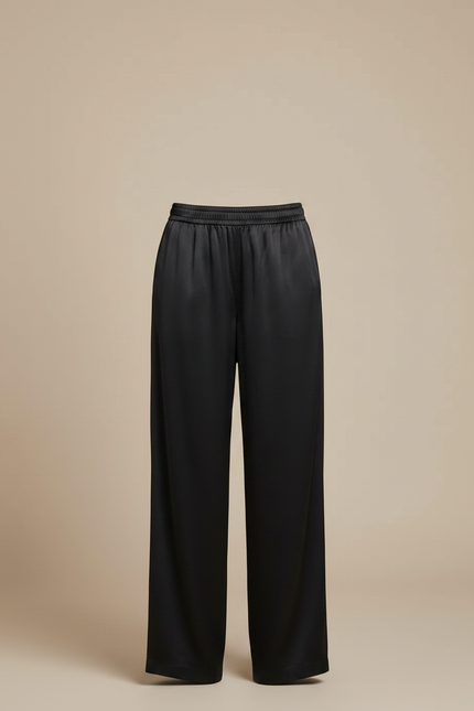 Pantalon Noir Satin Ample Fluide Élégant Femme - vue 3