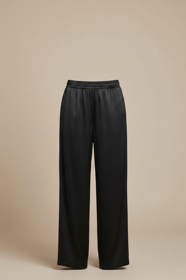 Pantalon Noir Satin Ample Fluide Élégant Femme - vue 3