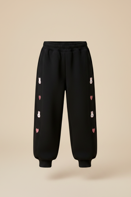 Pantalon Noir Molletonné Confortable Lapins Cœurs Fille - vue 3