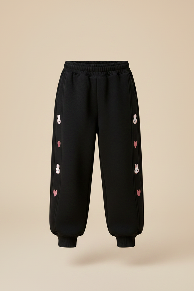 Pantalon Noir Molletonné Confortable Lapins Cœurs Fille - vue 3