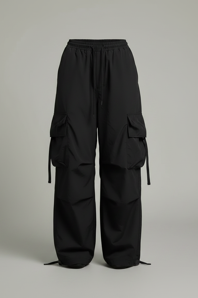 Pantalon Noir Cargo Ample Streetwear Femme - Polyester - vue 3