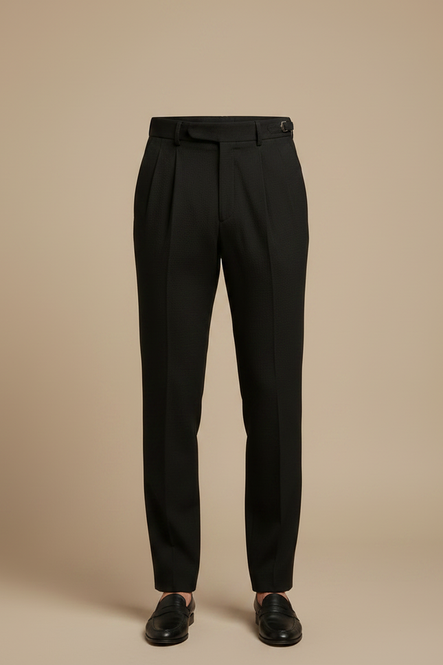 Pantalon Noir Plissé Droit Taille Haute Élégant - Laine - vue 3
