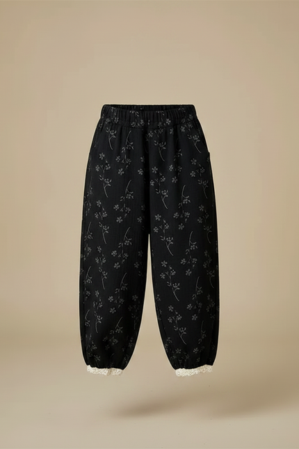 Pantalon Fleuri Noir - Molleton - vue 3