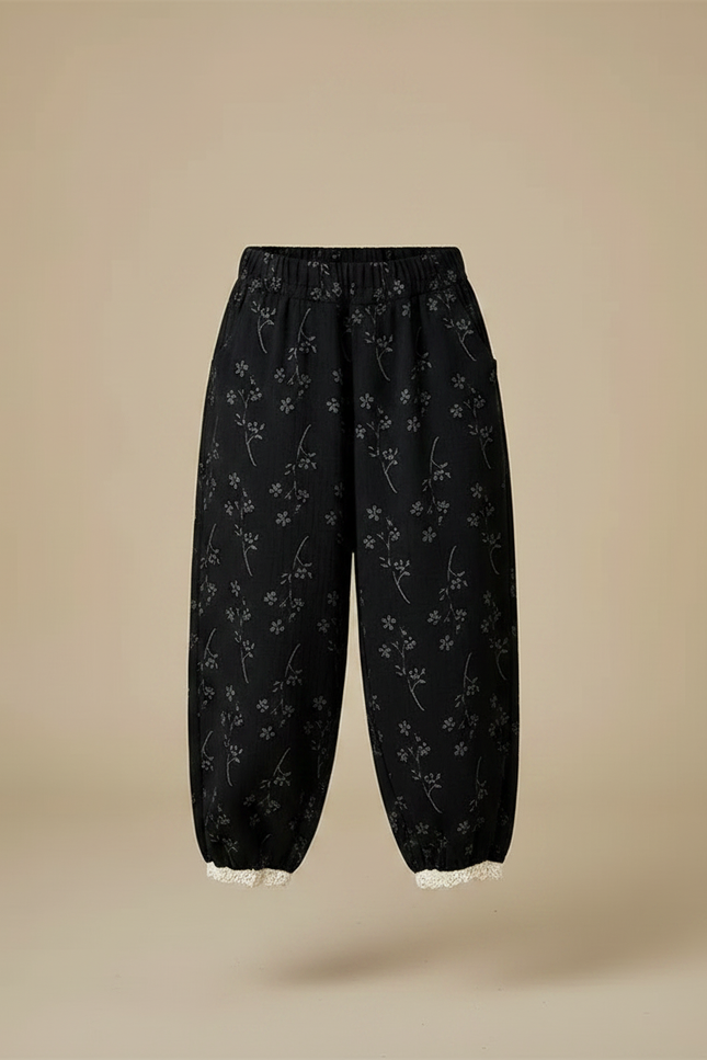 Pantalon Fleuri Noir - Molleton - vue 3