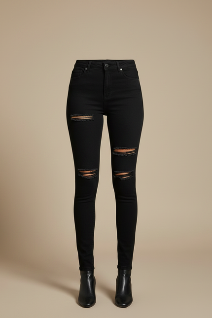 Pantalon Noir Skinny Délavé Taille Haute Femme - Jean - vue 3