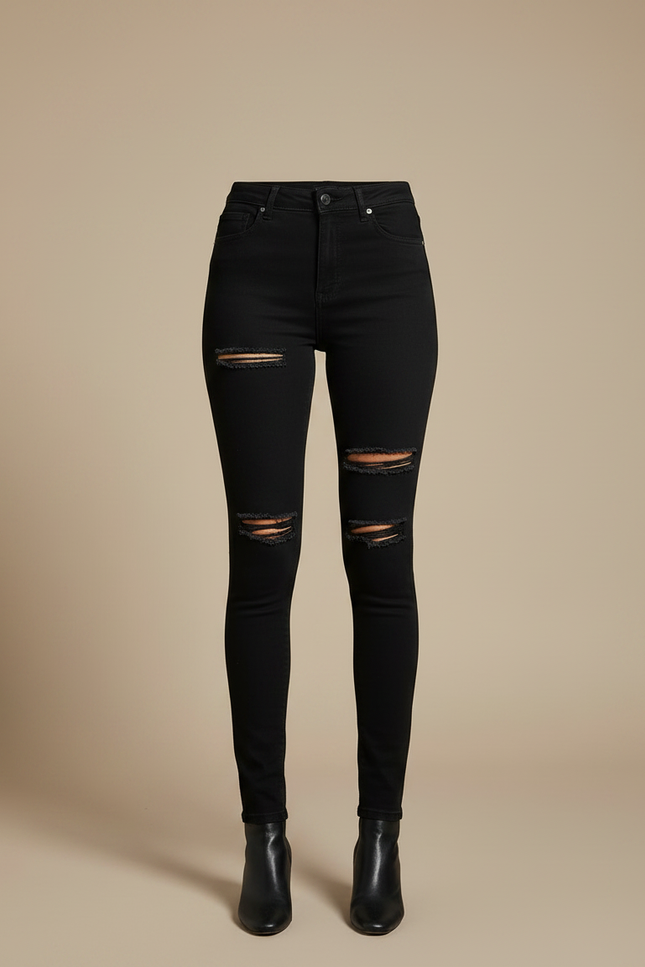Pantalon Noir Skinny Délavé Taille Haute Femme - Jean - vue 3