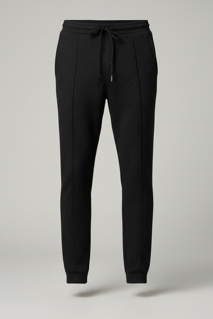 Pantalon Noir Texturé Coupe Ajustée Décontracté Avec Cordon - Maille - vue 3