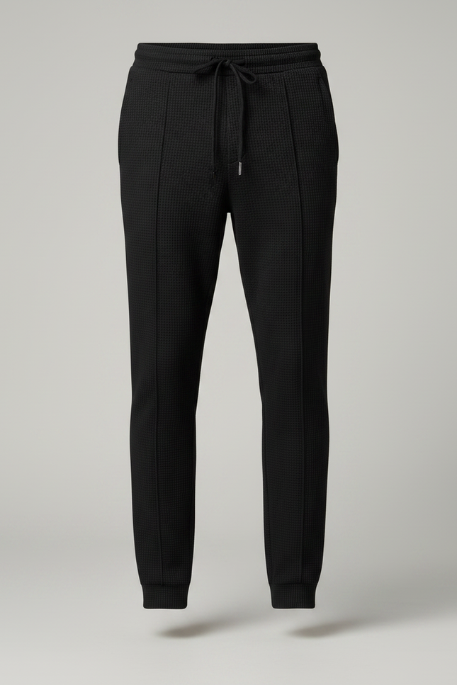 Pantalon Noir Texturé Coupe Ajustée Décontracté Avec Cordon - Maille - vue 3