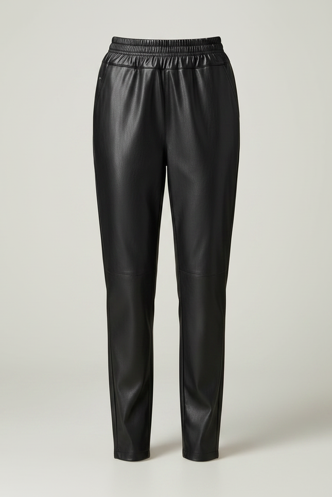 Pantalon Noir Similicuir Taille Élastique Droit Femme - Simili cuir - vue 3
