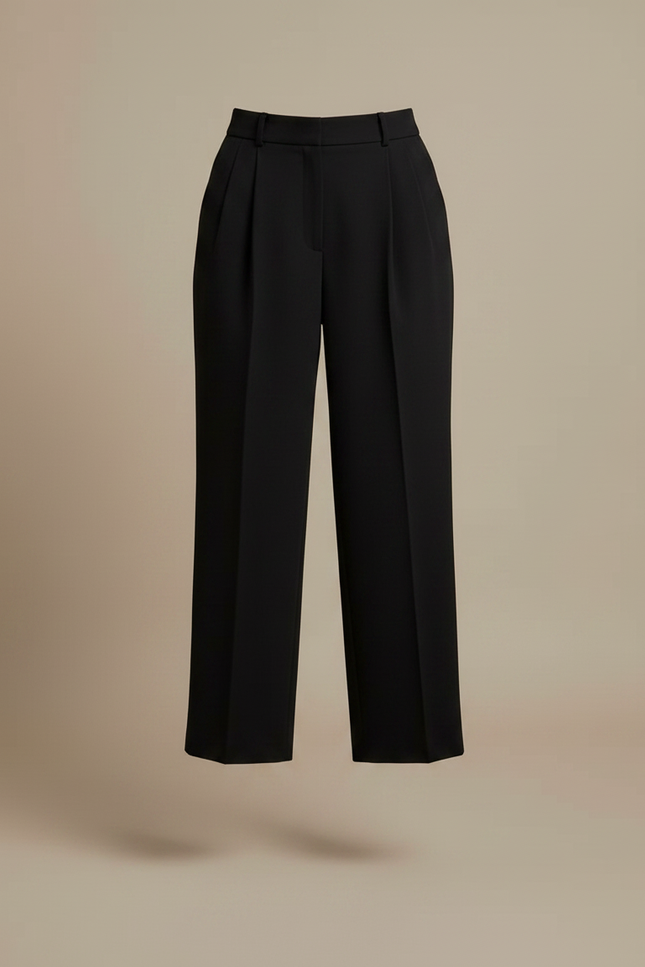 Pantalon Noir Femme Taille Haute Plissé Fluide Élégant - Gabardine - vue 3