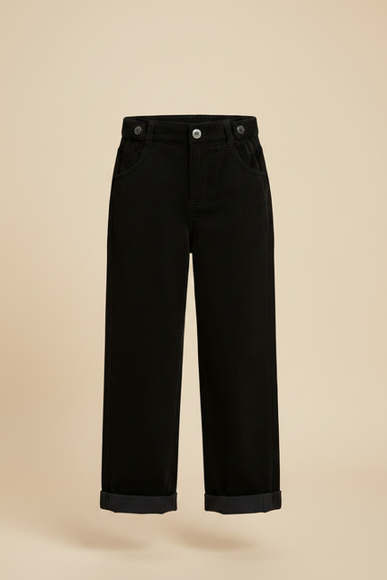 Pantalon Noir Côtelé Ample Décontracté Enfant Coton - Cordé - vue 3