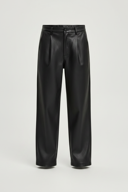 Pantalon Noir Similicuir Ample Plissé Garçon - Simili cuir - vue 3