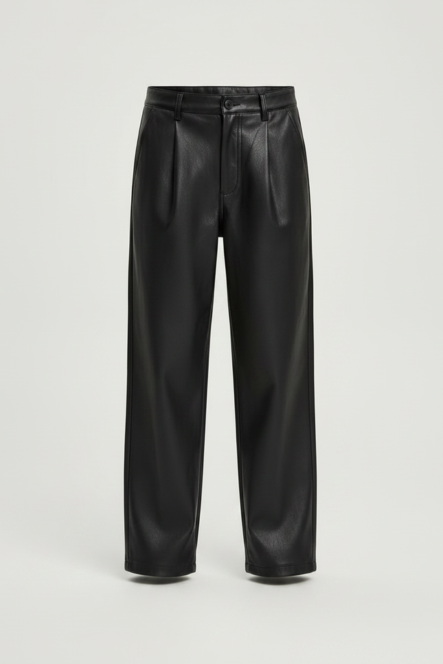 Pantalon Noir Similicuir Ample Plissé Garçon - Simili cuir - vue 3