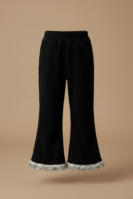 Pantalon Tweed Noir - Cordé - vue 3