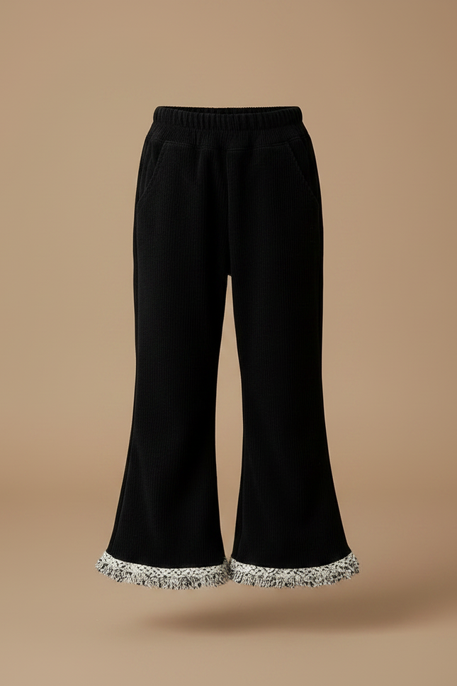 Pantalon Tweed Noir - Cordé - vue 3