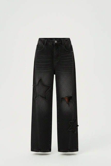 Pantalon Noir Ample Étoiles Détruit Enfant - Jean - vue 3