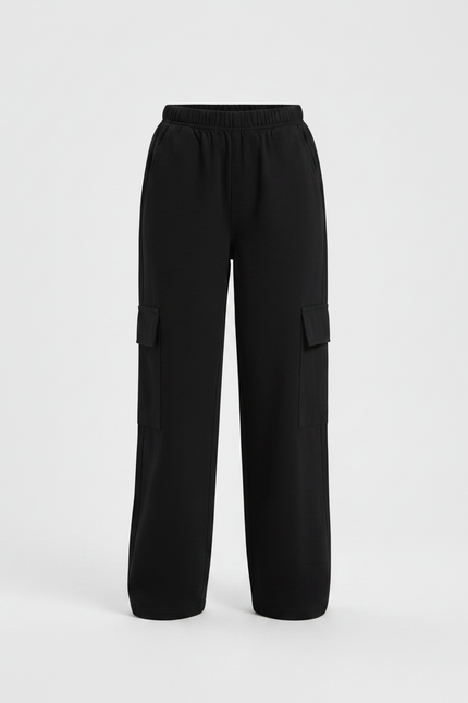 Pantalon Noir Cargo Ample Coton Fille - Molleton - vue 3
