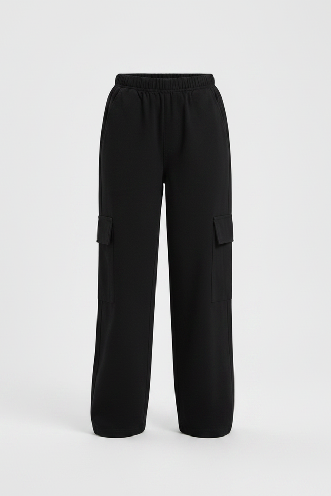Pantalon Noir Cargo Ample Coton Fille - Molleton - vue 3