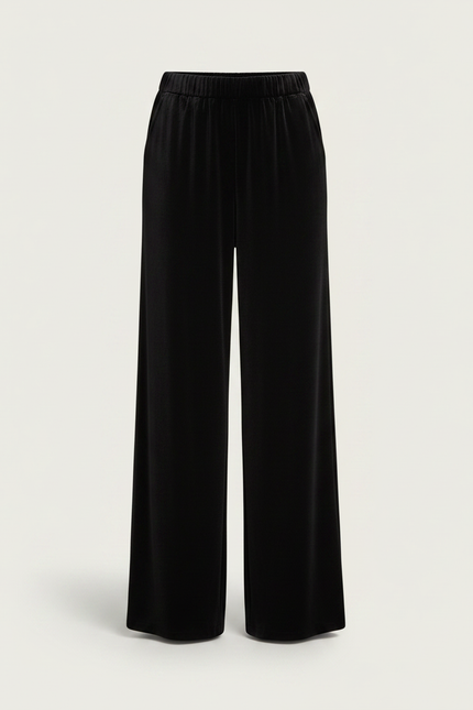 Pantalon Noir Velours Ample Taille Haute Femme - vue 3