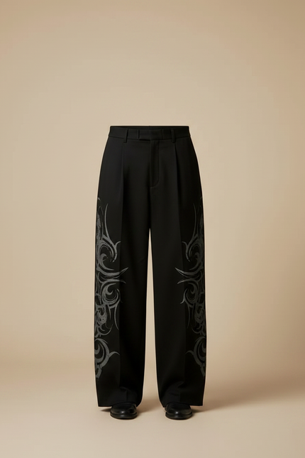 Pantalon Noir Brodé Ample Décontracté Streetwear Homme - Gabardine - vue 3