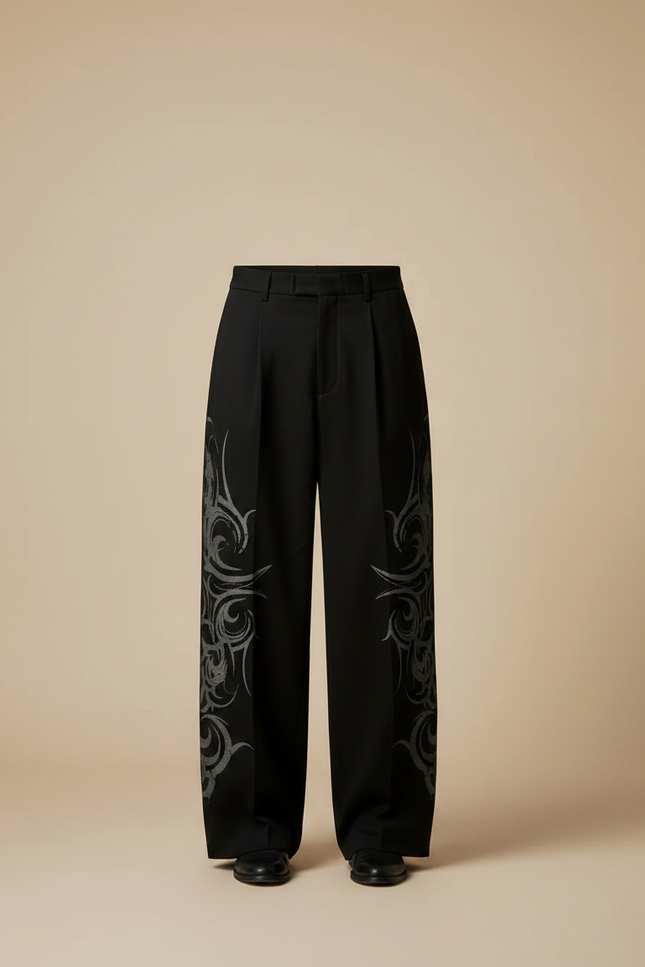 Pantalon Noir Brodé Ample Décontracté Streetwear Homme - Gabardine - vue 3
