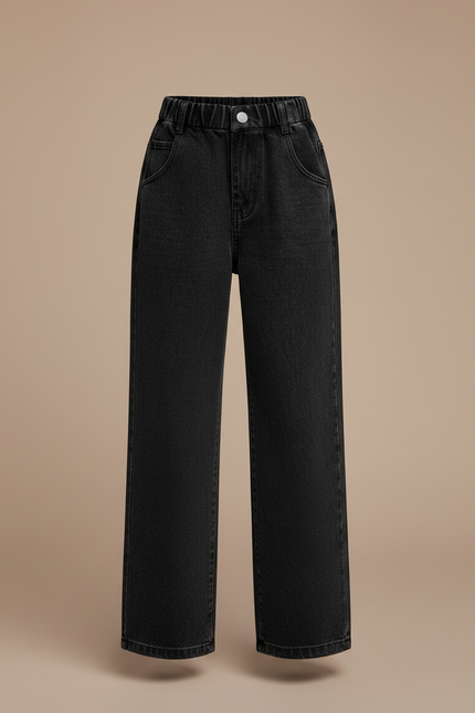 Pantalon Noir Jean Large Élastique Fille - vue 3