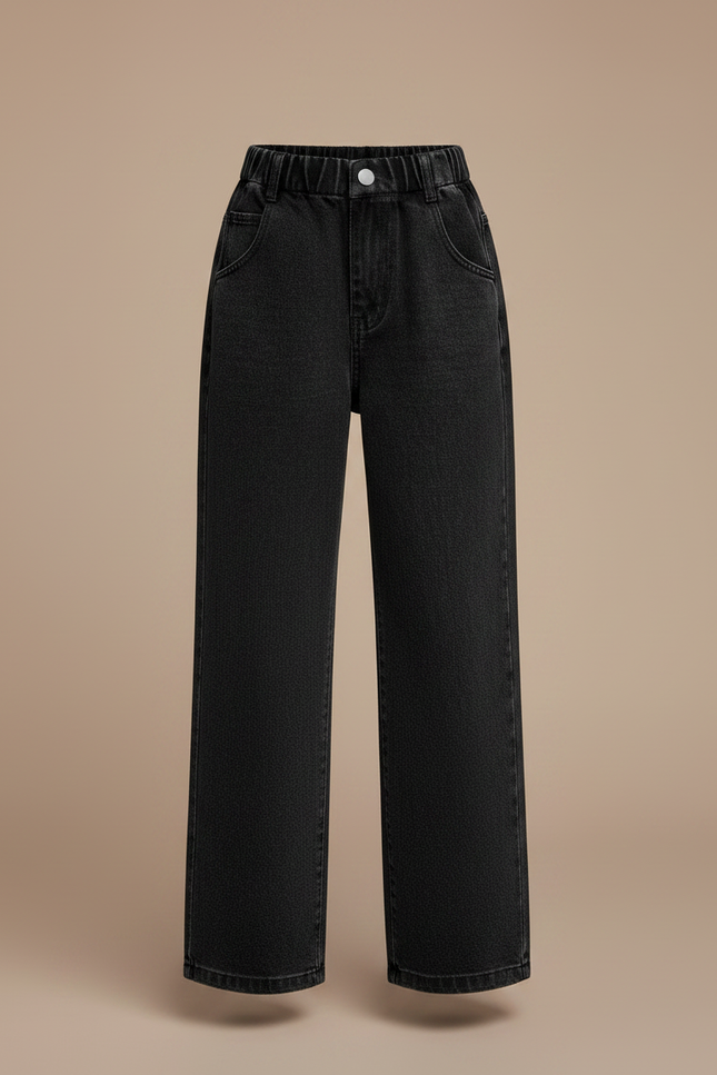 Pantalon Noir Jean Large Élastique Fille - vue 3