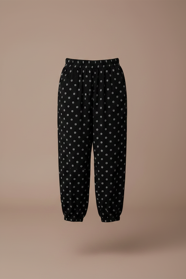 Pantalon Noir Côtelé Ample Décontracté Motifs Points - Cordé - vue 3