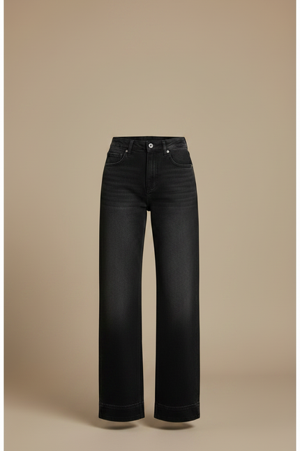 Pantalon Noir Ample Vintage Décontracté Évasé Femme - Jean - vue 3