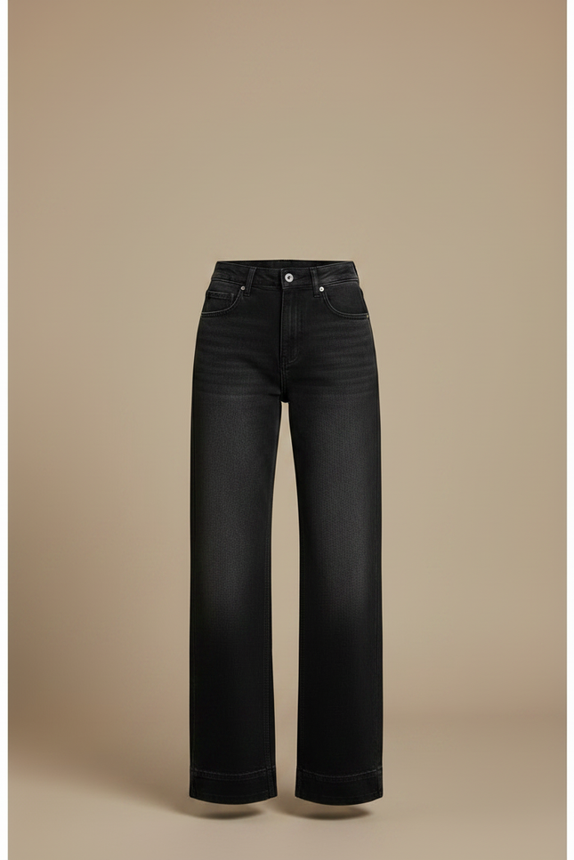 Pantalon Noir Ample Vintage Décontracté Évasé Femme - Jean - vue 3
