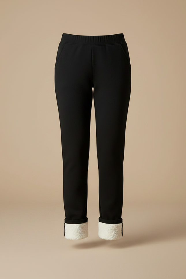 Pantalon Noir Doublé Polaire Chaud Femme - Polyester - vue 3
