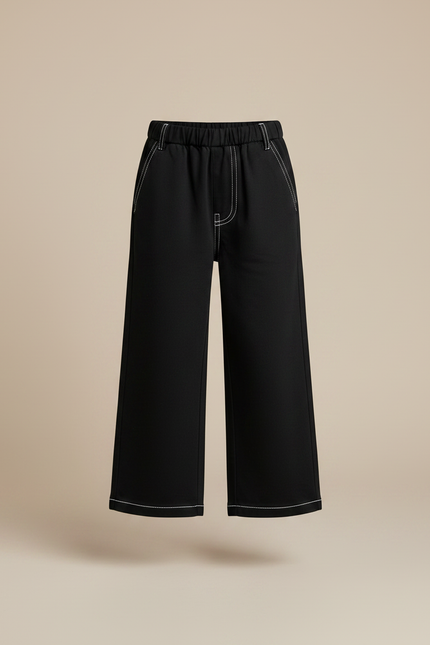 Pantalon Noir Large Coutures Contrastantes Enfant - Molleton - vue 3