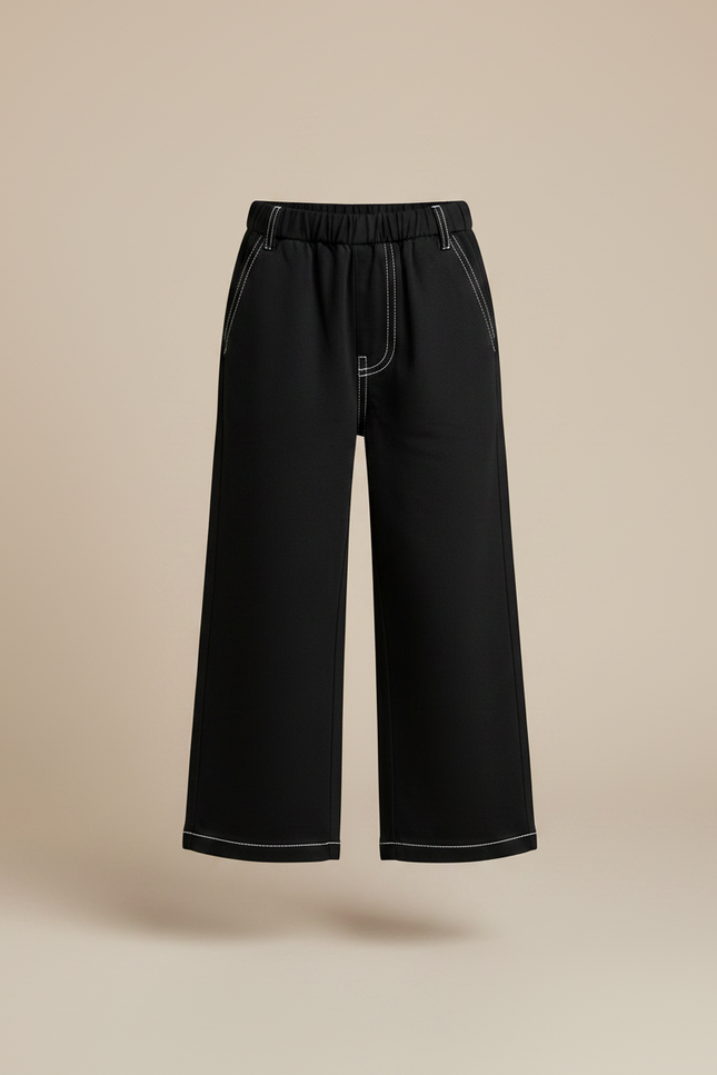 Pantalon Noir Large Coutures Contrastantes Enfant - Molleton - vue 3