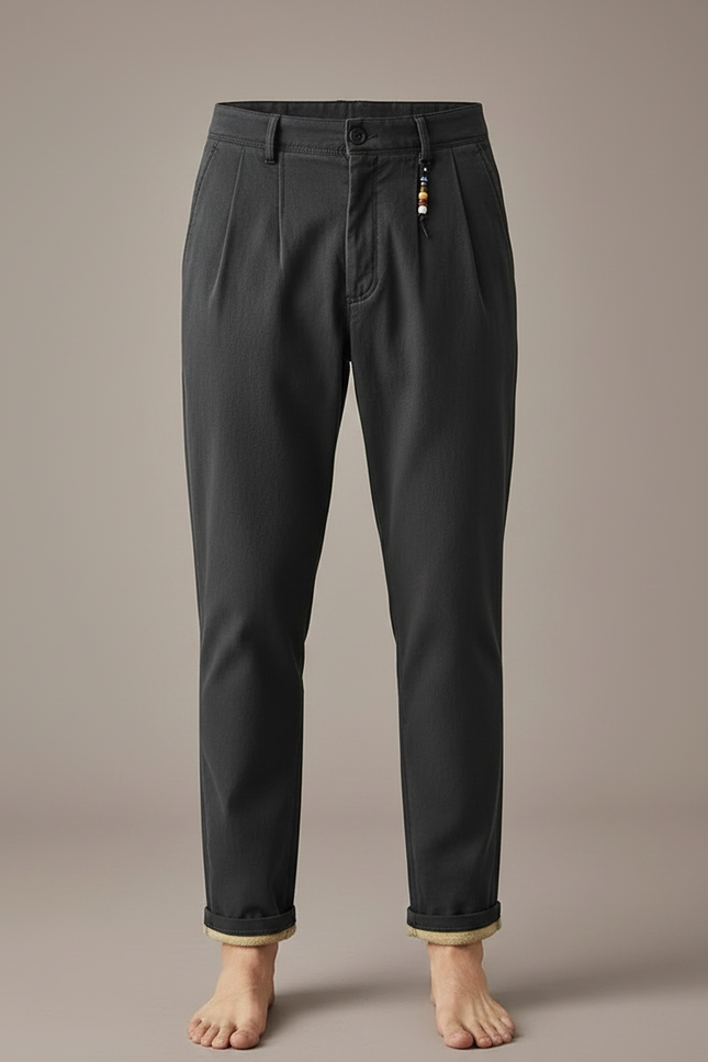 Pantalon Noir Homme Hiver Doublé Polaire Décontracté - Coton - vue 3