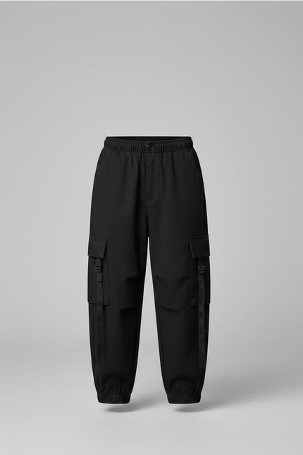 Pantalon Noir Cargo Garçon Décontracté Streetwear Ample - Polyester - vue 3