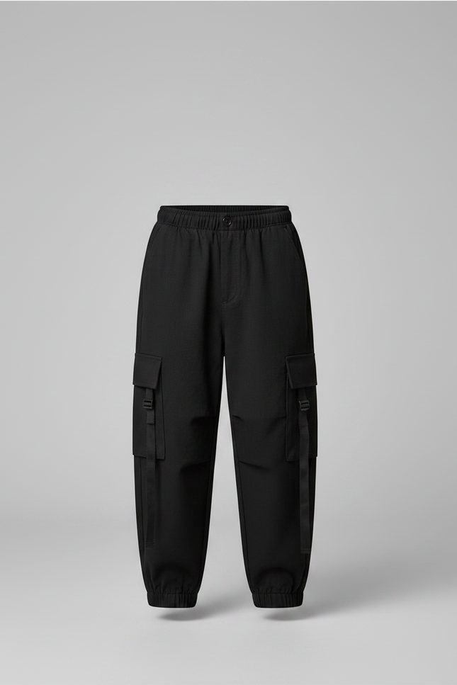 Pantalon Noir Cargo Garçon Décontracté Streetwear Ample - Polyester - vue 3