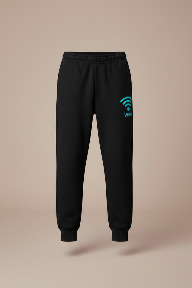 Pantalon Noir Jogging Coton Imprimé Wifi Garçon - Molleton - vue 3