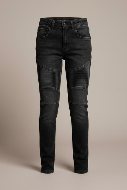 Pantalon Noir Slim Côtelé Moto Enfant - Jean - vue 3