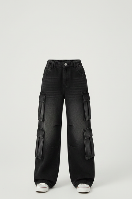 Pantalon Noir Cargo Ample Denim Fille Décontracté - Jean - vue 3