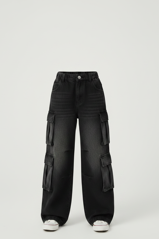 Pantalon Noir Cargo Ample Denim Fille Décontracté - Jean - vue 3