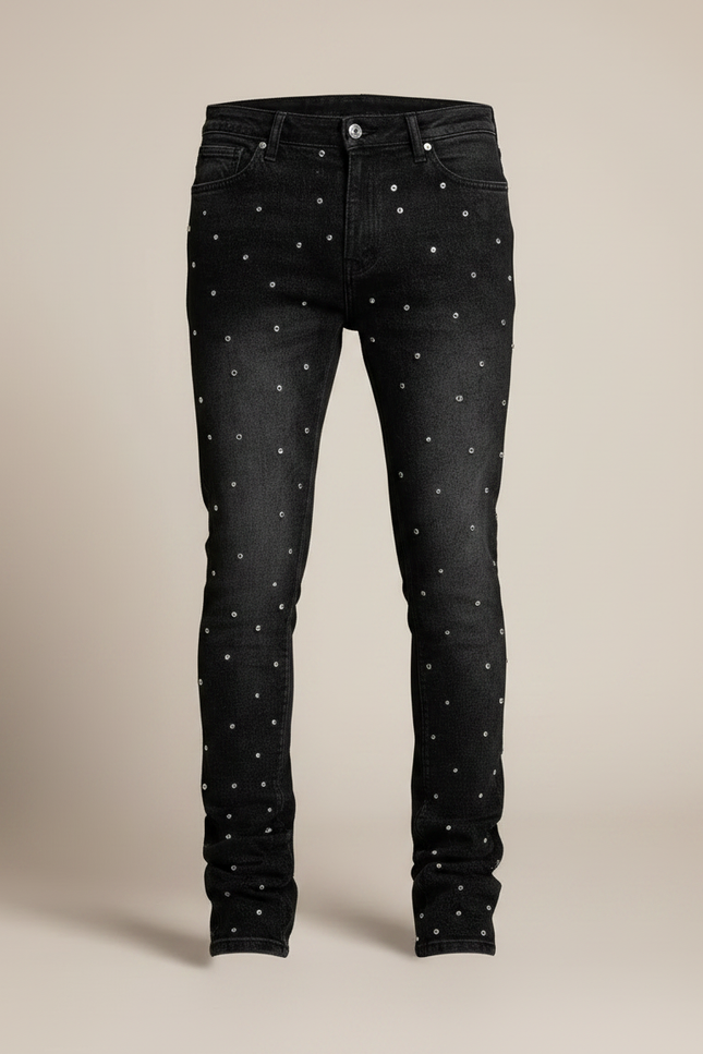 Pantalon Noir Skinny Strass Homme Tendance - Jean - vue 3