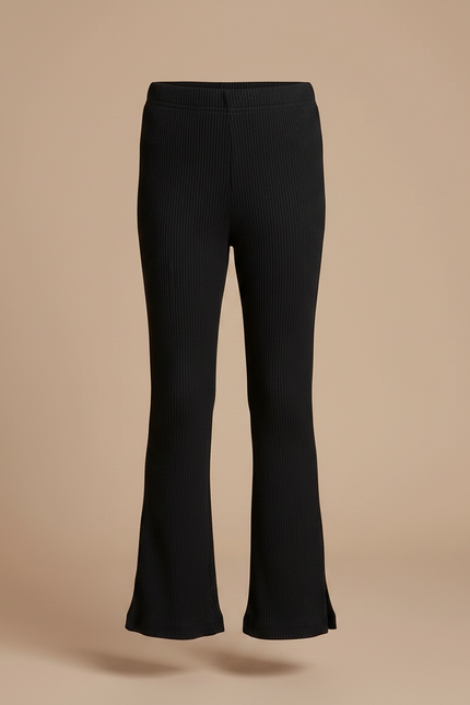 Pantalon Noir Côtelé Évasé Confortable Fille - Maille - vue 3