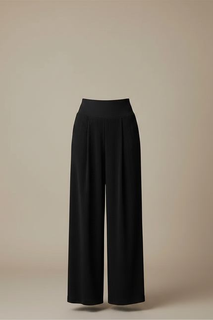 Pantalon Noir Ample Plissé Taille Haute Femme - Polyester - vue 3