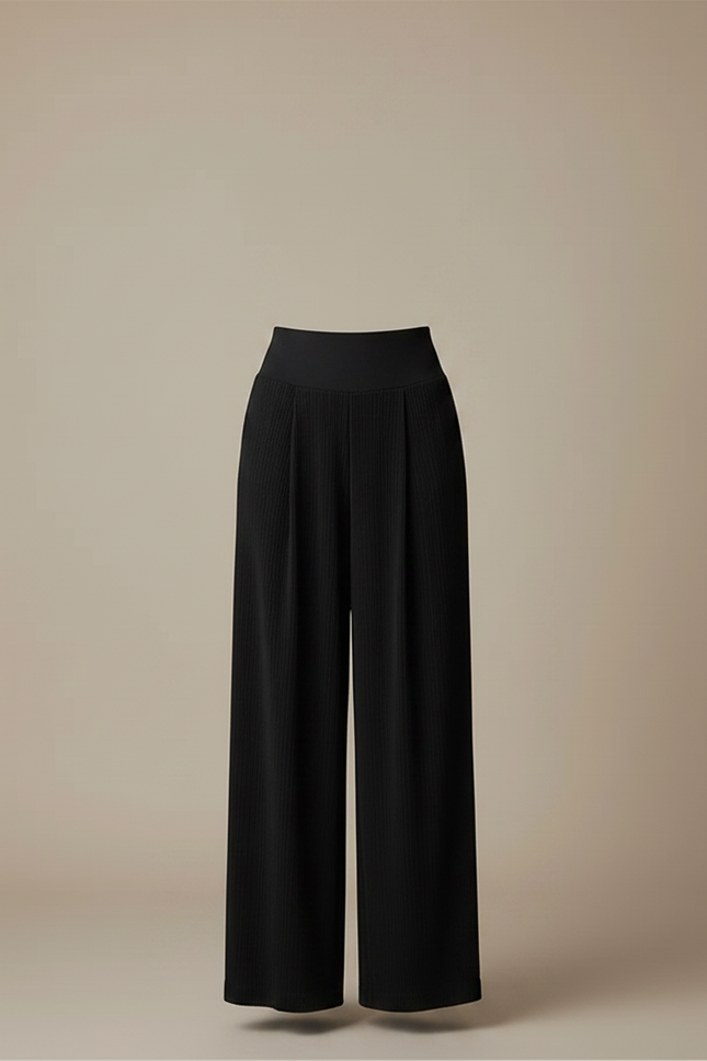 Pantalon Noir Ample Plissé Taille Haute Femme - Polyester - vue 3
