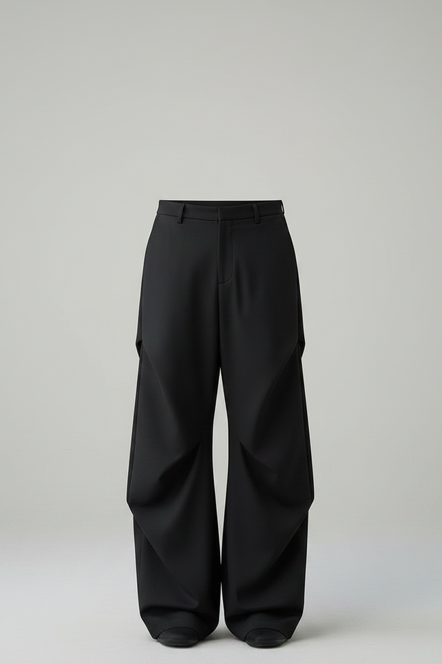 Pantalon Noir Ample Plissé Droit Homme Élégant - Gabardine - vue 3