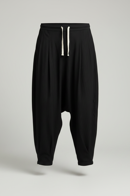 Pantalon Noir Ample Harem Cordon Fluide Homme - Viscose - vue 3